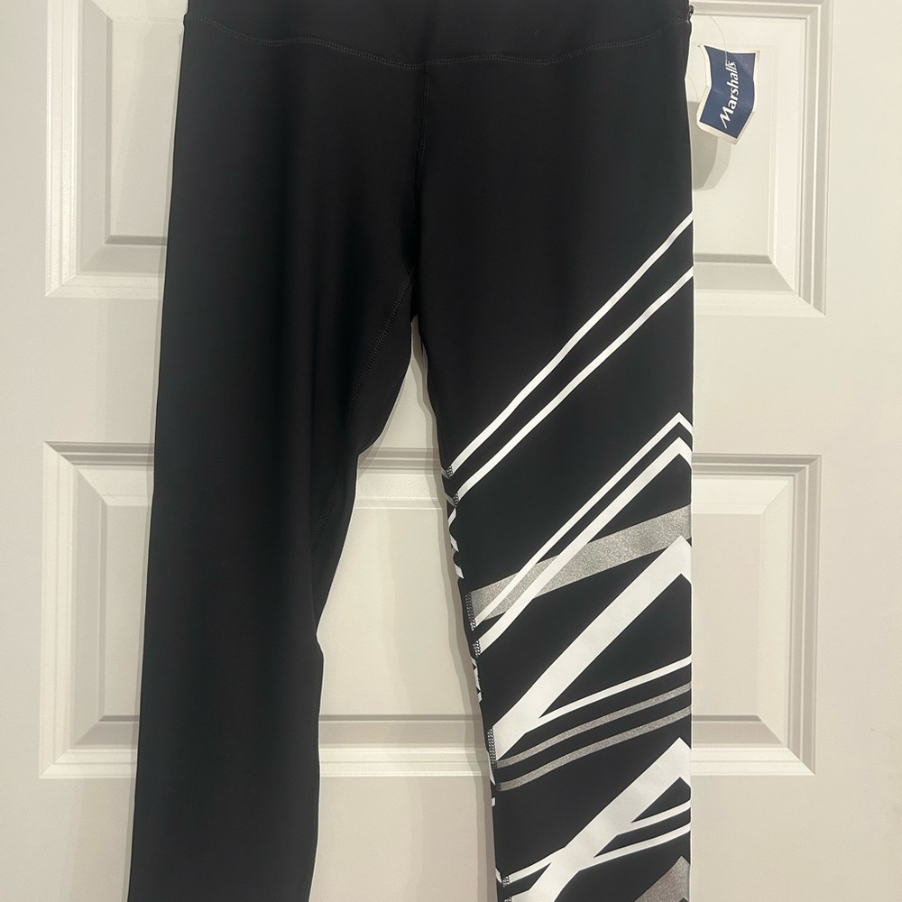 90 Degree By Reflex Black Leggings with White and Silver Patterns